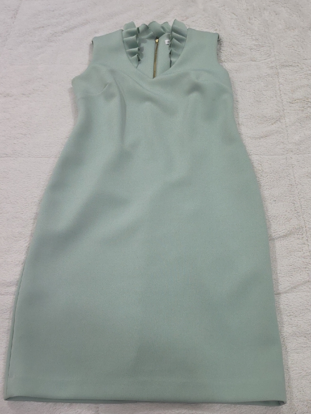 Calvin Klein Mint Green Ruffle-Neck Sheath Midi Dress